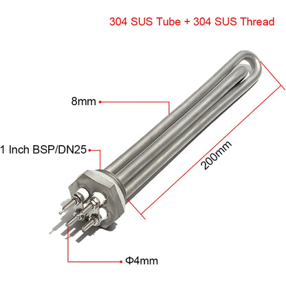 1 Inch BSP Thread Tubular Heater with Accessories 304 SUS Heating Element