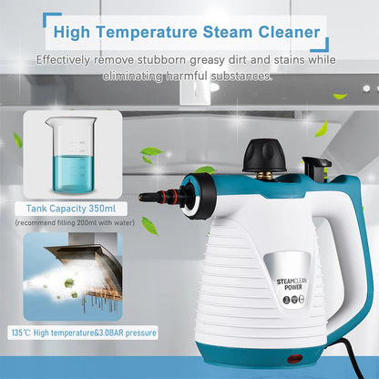 1050W Steam Pressure Washer Handheld Steam Cleaning Tool 350ml Tank Kitchen Bathroom