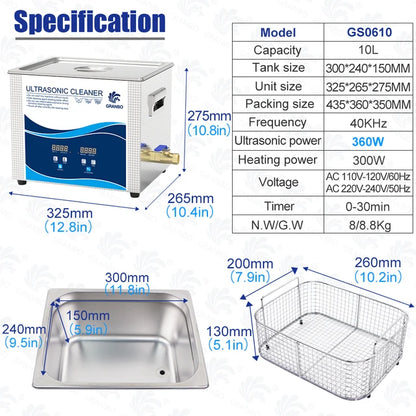 Digital Ultrasonic Cleaner With DEGAS Heating 10L 360W
Auto Parts Hardware Metal Parts 3D Model PCB Cleaning