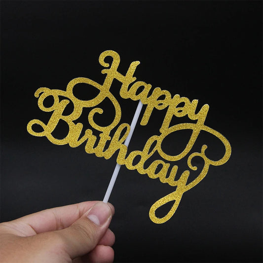 Happy Birthday Cake Topper Gold Cake Decoration Cupcake Topper for Baby Shower Birthday Party Cake Decor