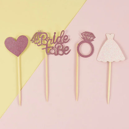Rose Gold Glitter Bride To Be Diamond Ring Cupcake Toppers