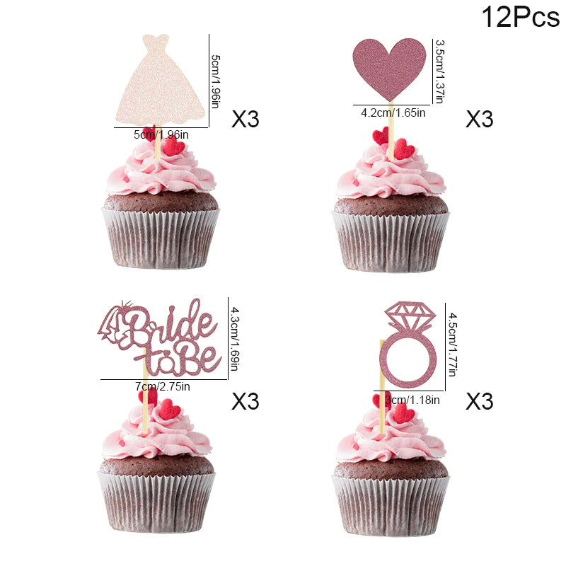 Rose Gold Glitter Bride To Be Diamond Ring Cupcake Toppers