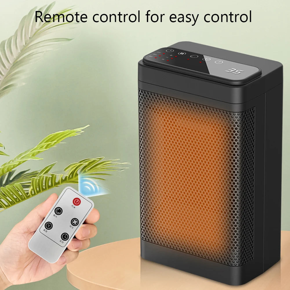 1500W Electric Mini Heater with Remote Control and Temperature Digital Display - White