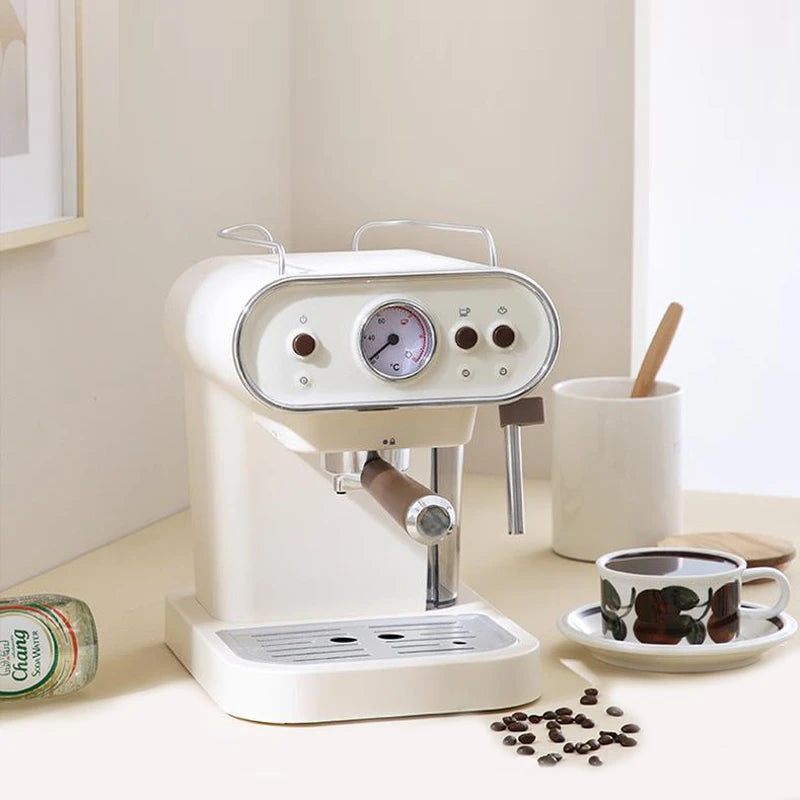 Italian Electric Coffee Machine Espresso Maker Retro Semi-Automatic Pump Type Cappuccino with Steam Milk Frother.