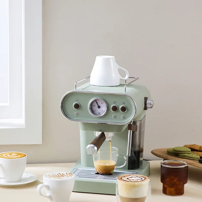 Italian Electric Coffee Machine Espresso Maker Retro Semi-Automatic Pump Type Cappuccino with Steam Milk Frother.