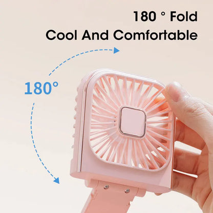 180Â° Portable Folding Fan Digital Display Neck Hanging Fan USB Adjustable Rechargeable Cooling Mute Power Bank Phone Holder