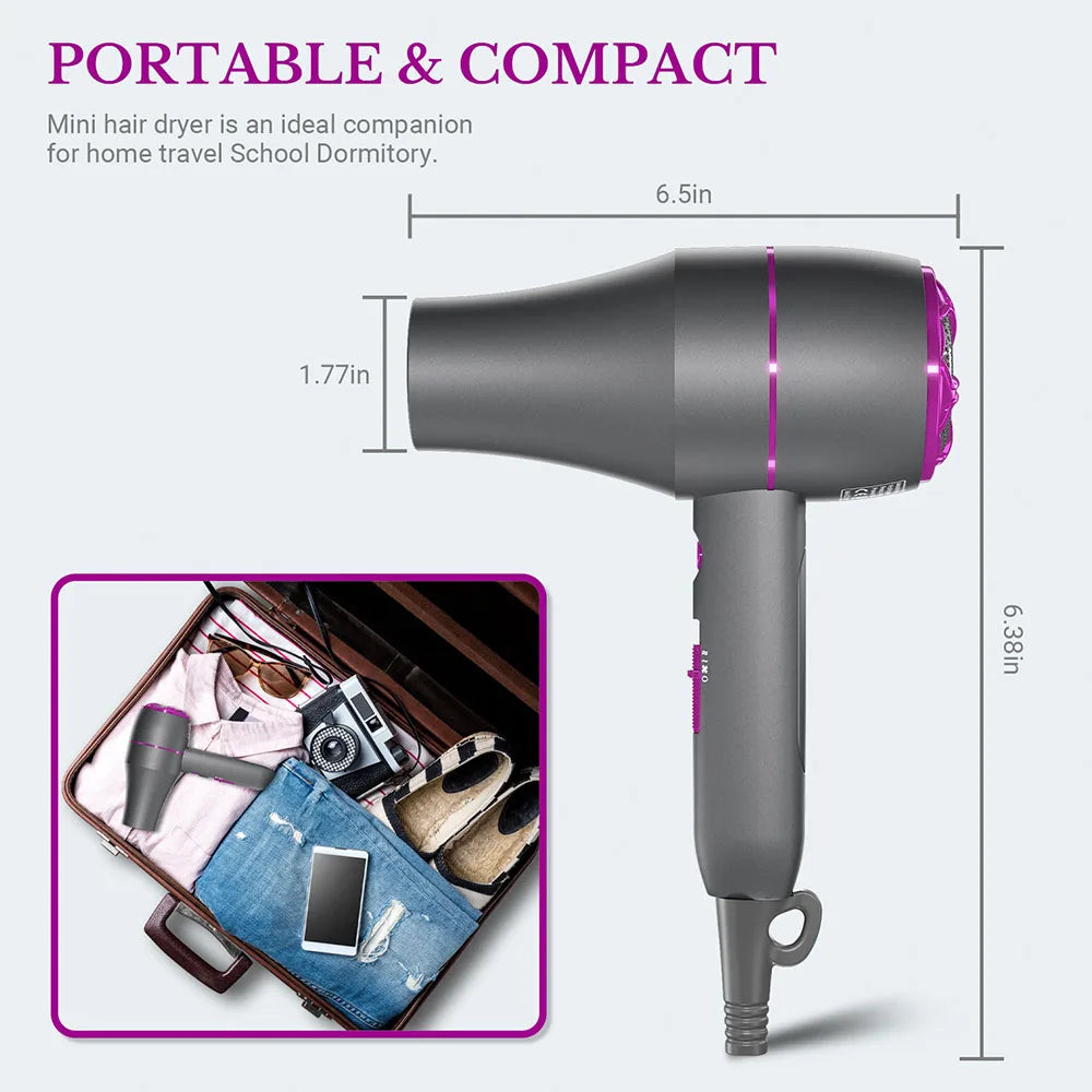 1800W Professional Hair Dryer
Hot and Cold Strong Wind Blower
Constant Temperature Hair Dryer 
1 Collecting 2 Air Comb Nozzle 
3Gear Hair Dryer
