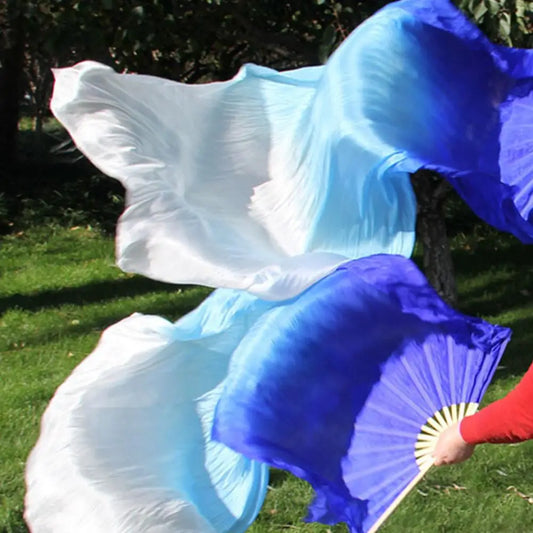 Gradient Color Belly Dancing Fan 150cm Length Imitation Silk Props