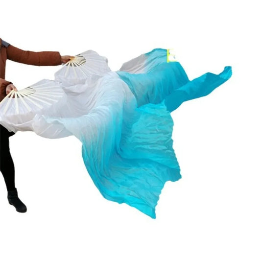 Ms.Belly Dancing Fan Gradient Color Dancer Practice Long Imitation Dance Props Silk Fans