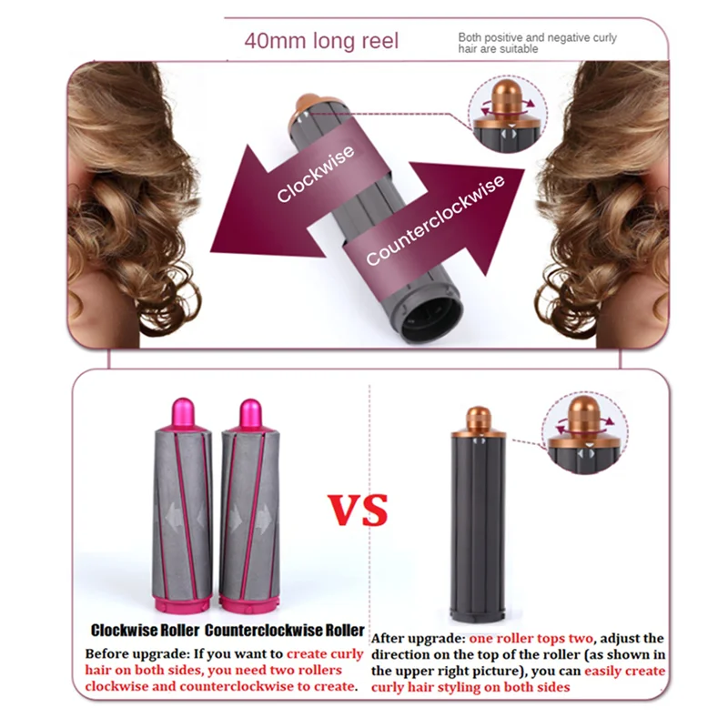 2In1 Long Hair Curling Barrels 40MM for Dyson Airwrap Supersonic Hair Dryer Automatic Curling Attachment