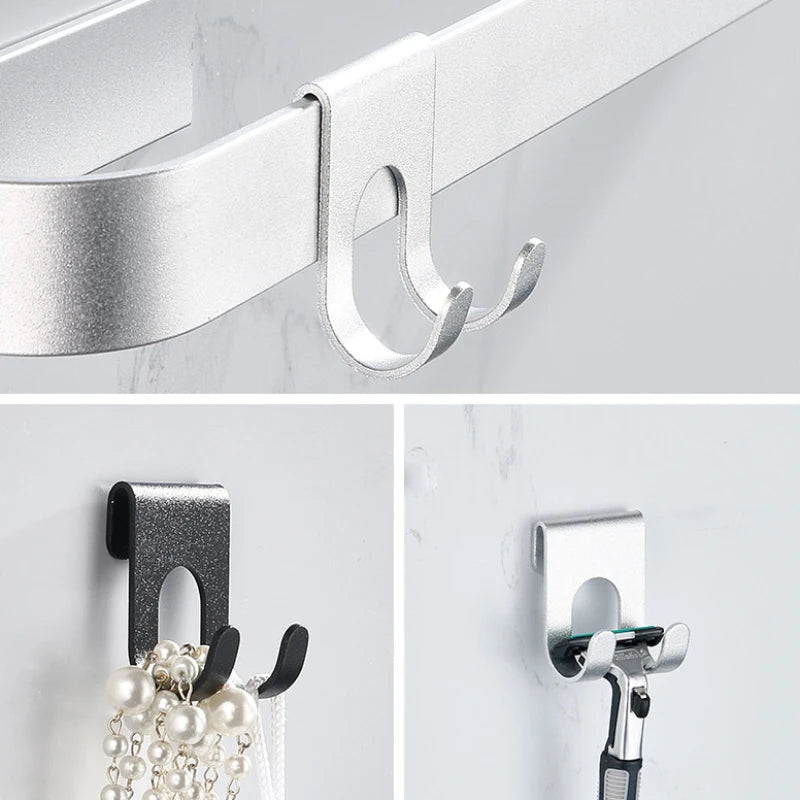 Aluminum Hook Shower Glass Door Hook Free Hole Towel Rack Hanger Key Organizer Shaver Holder Rack Hook