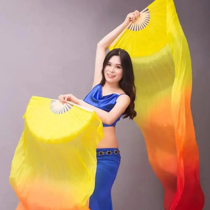 Ms.Belly Gradient Color Dancer Practice Long Imitation Dance Props Silk Fans
