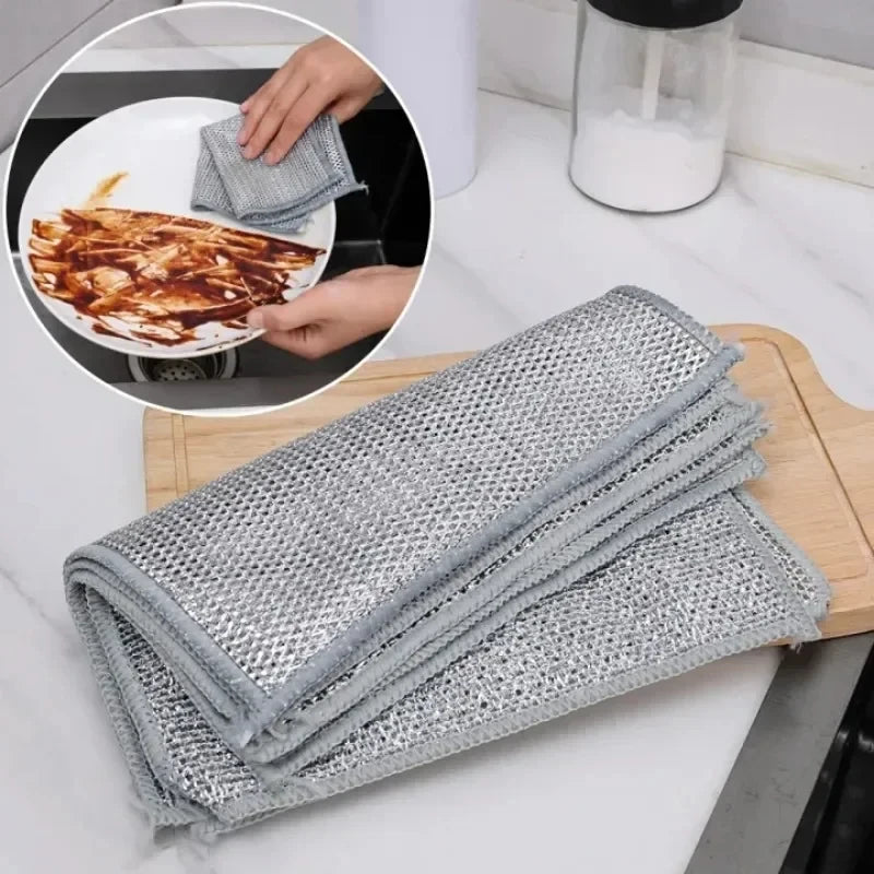 Thickened Steel Wire Cleaning Cloth Non-Scratch Double-layer Iron Microfiber Mesh Dishrag Washing Pot Rags Kitchen Towel