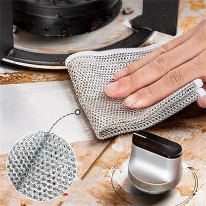Thickened Steel Wire Cleaning Cloth Non-Scratch Double-layer Iron Microfiber Mesh Dishrag Washing Pot Rags Kitchen Towel
