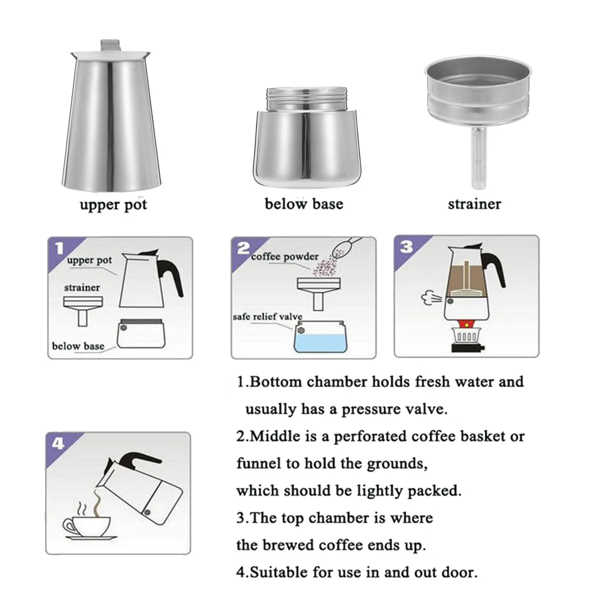 Portable Stainless steel Moka Pot
Espresso Coffee Pot
Small Electric Stove Filter Percolator
Coffee Kettle Pot