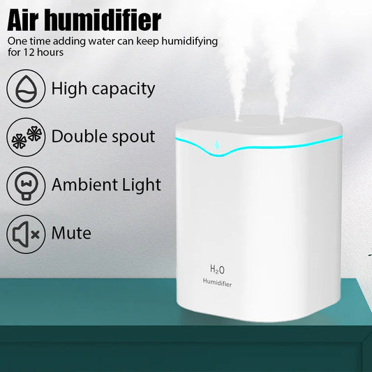 2000ML USB Air Humidifier Ultrasonic Double Nozzle Essential Oil Aromatherapy Diffuser