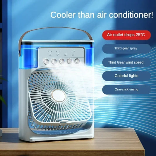 Portable Fan Air Conditioner USB Electric Fan LED Night Light Water Mist Fun 3 In 1 Air Humidifier