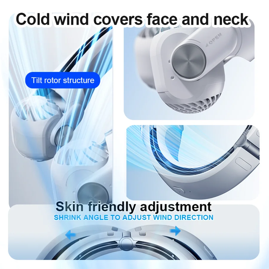 2024 Wearable Neck Fan Portable Air Conditioner Rechargeable Bladeless Fan