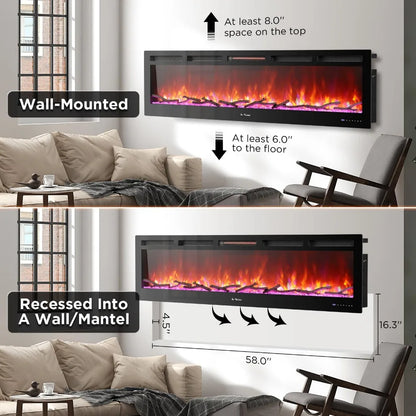 2024 TURBRO 72" Smart WiFi Infrared Electric Fireplace
1500W Quartz Heater
Recessed or Wall Mounted
Adjustable Flame Effects
