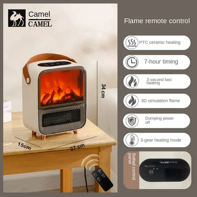 220V Camel Graphene Heater Simulation Flame Small Fireplace Household Energy-Saving Electric Heater