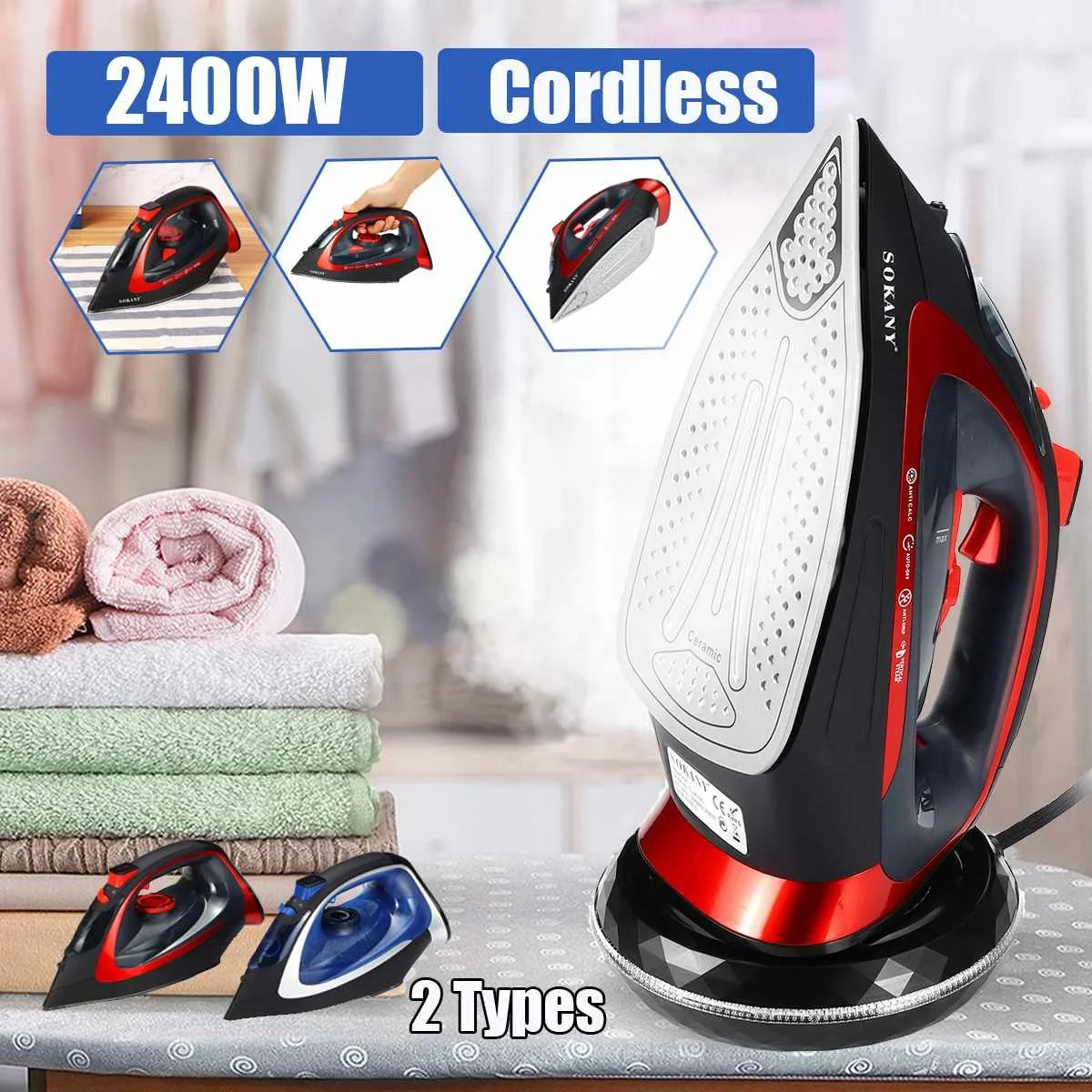 Electric Steam Iron with Cordless Charging and 5 Speed Adjustment