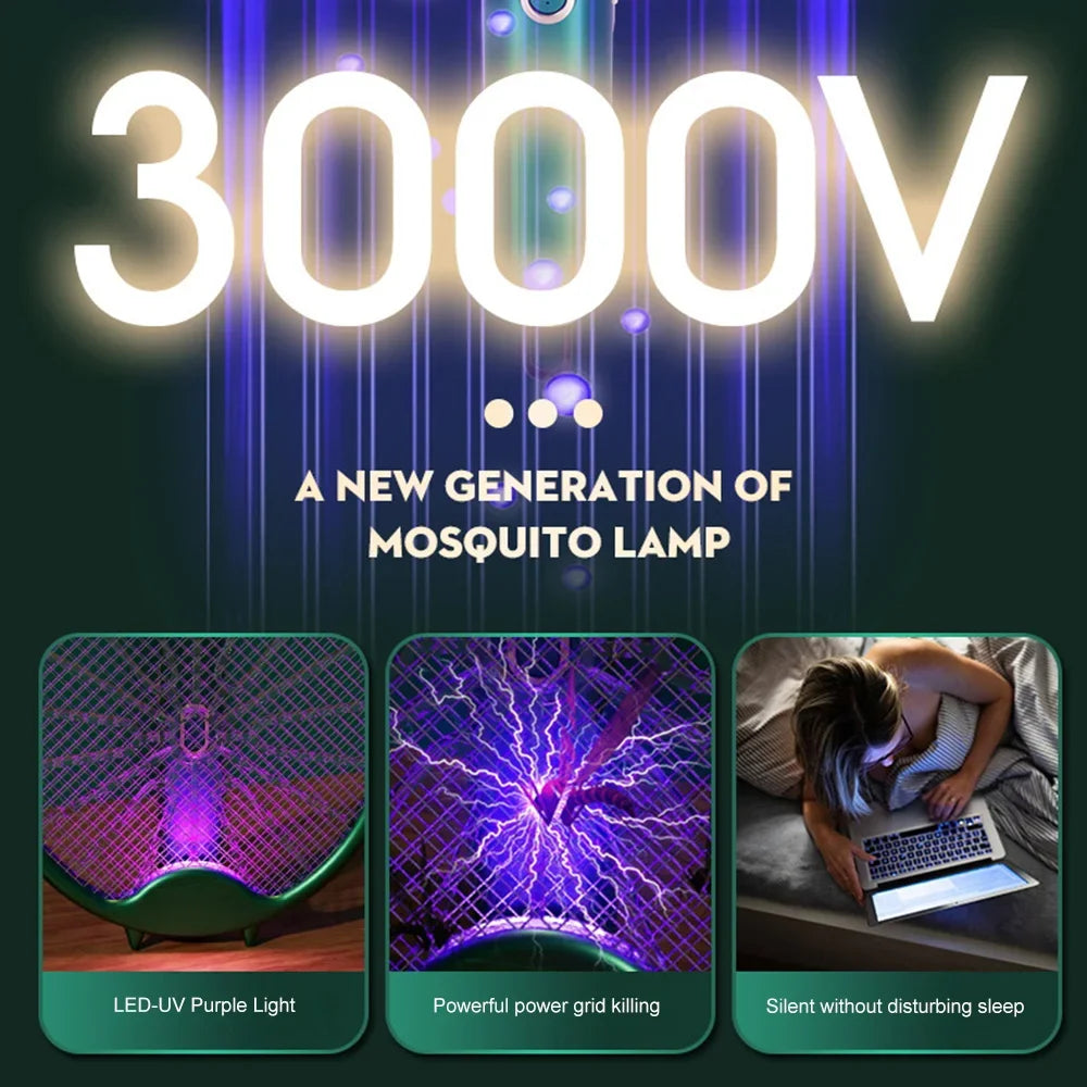 Electric Mosquito Racket Mosquito Killer Lamp USB Rechargeable Foldable Mosquito Repellent Lamp Swatter Fly Swatter