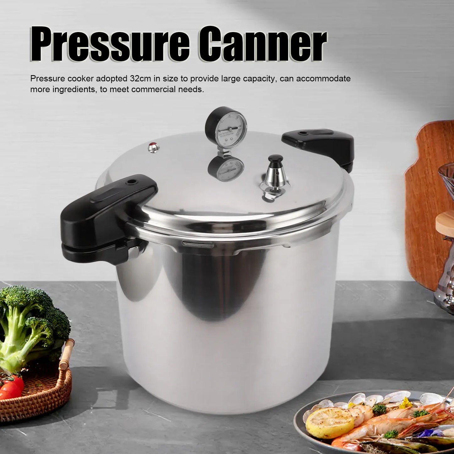 32cm Pressure Cooker Large Capacity Aluminium Alloy Canner with Pressure Gage