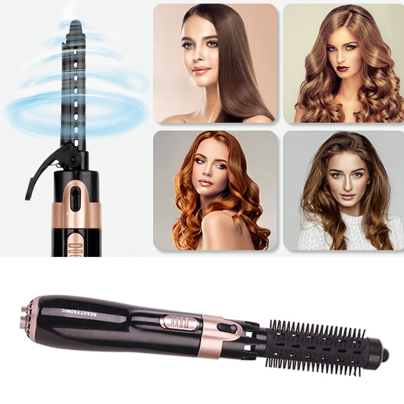 Salon Hot Air Brush Hair Blow Dryer Brushes Set Curler Combo Interchangeable Brush Head.