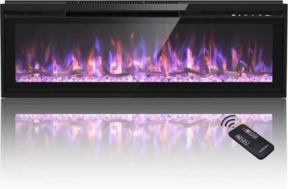 50 Inch Electric Fireplace
Recessed and Wall Mounted Fireplace
Timer, Remote Control, Adjustable Flame Color, Black.