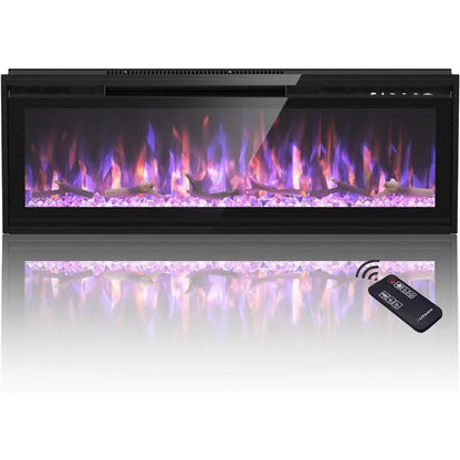 50 Inch Electric Fireplace
Recessed and Wall Mounted Fireplace
Timer, Remote Control, Adjustable Flame Color, Black.