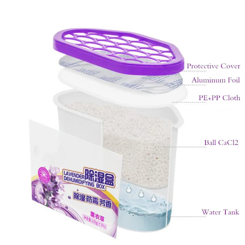 Lavender Mini Dehumidifier 500ml Home Wardrobe Clothes Dryer Moisture Absorbent Box.