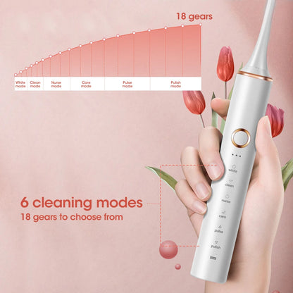 6 Modes 18 Gears Sonic Electric Toothbrush Soft Bristle IPX7 Waterproof Teeth Cleaning and Whitening Remove Tartar Stains USB. 

Electric Toothbrush
