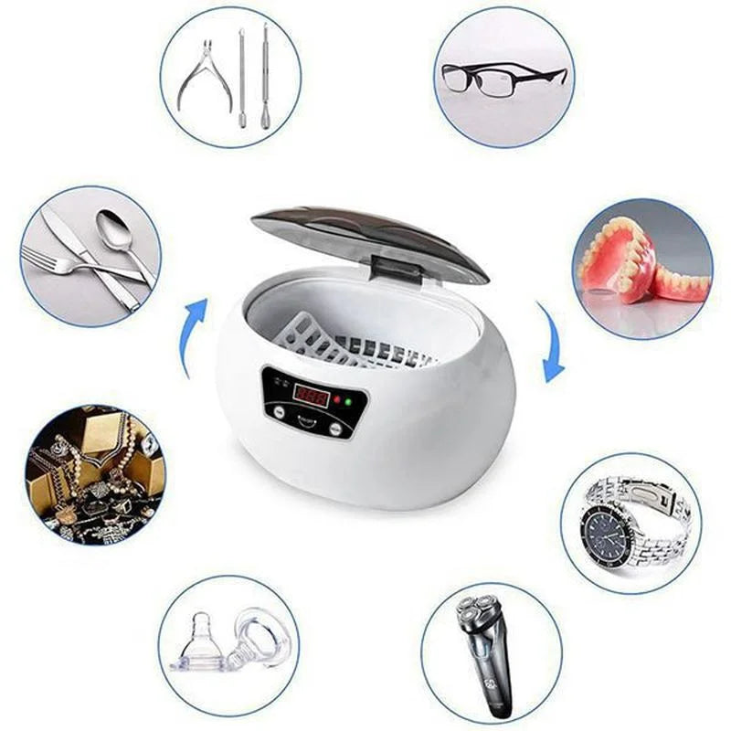 600ml Ultrasonic Cleaner for Jewelry Parts Glasses Manicure Stones Cutters Dental Razor Brush