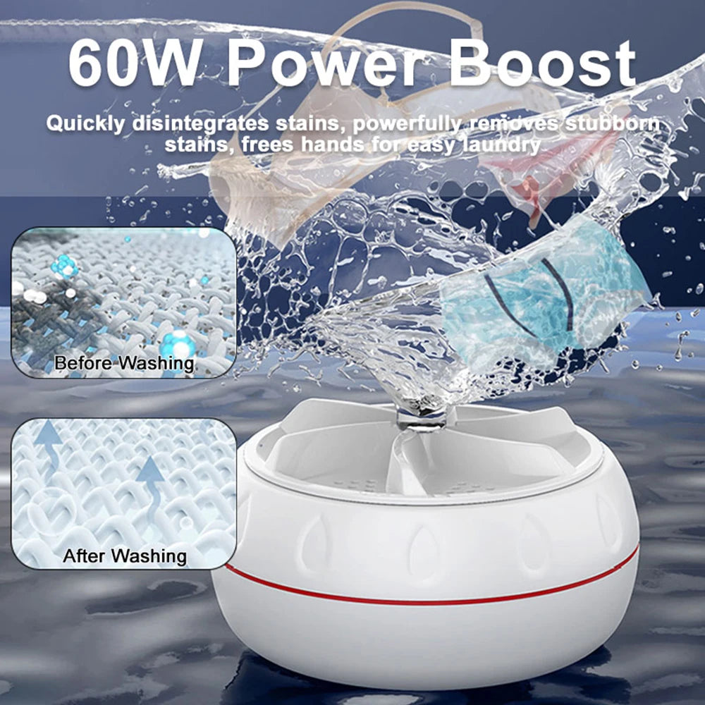 60W Portable Turbo Washing Machine Mini Ultrasonic Washer