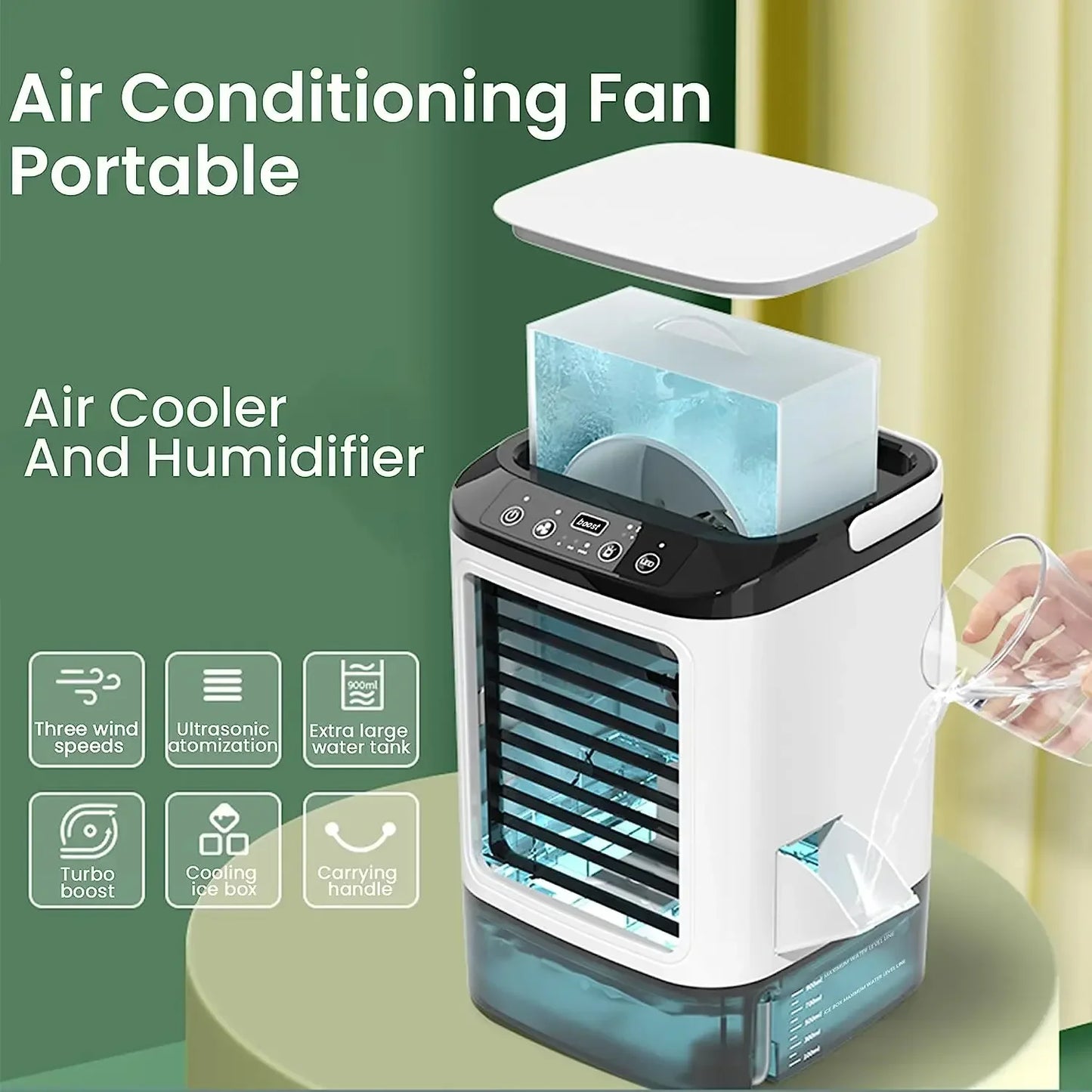Air Conditioner Portable Fan Desktop Dual Spray Ultrasonic Atomization 3-Speed Mute Air Cooler Night Light Electric Fan for Home

Air Conditioner Portable Fan
Night Light Electric Fan
3-Speed Mute Air Cooler
