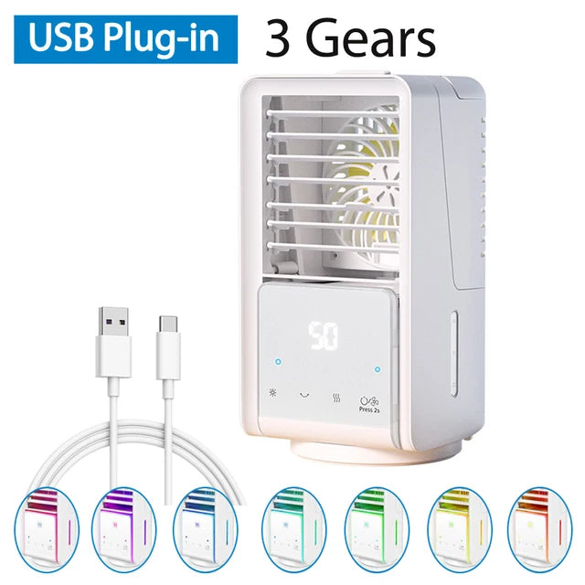 Portable Mini USB Spray Type Water Cooling Fan Air Cooler Colorful Night Light Air Conditioner - Blue