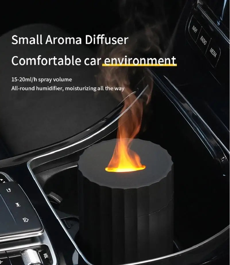 Air Humidifier with Flame Effect Essential Oil Diffuser 100ml 7 Colors - Home Fragrances Car Refresh