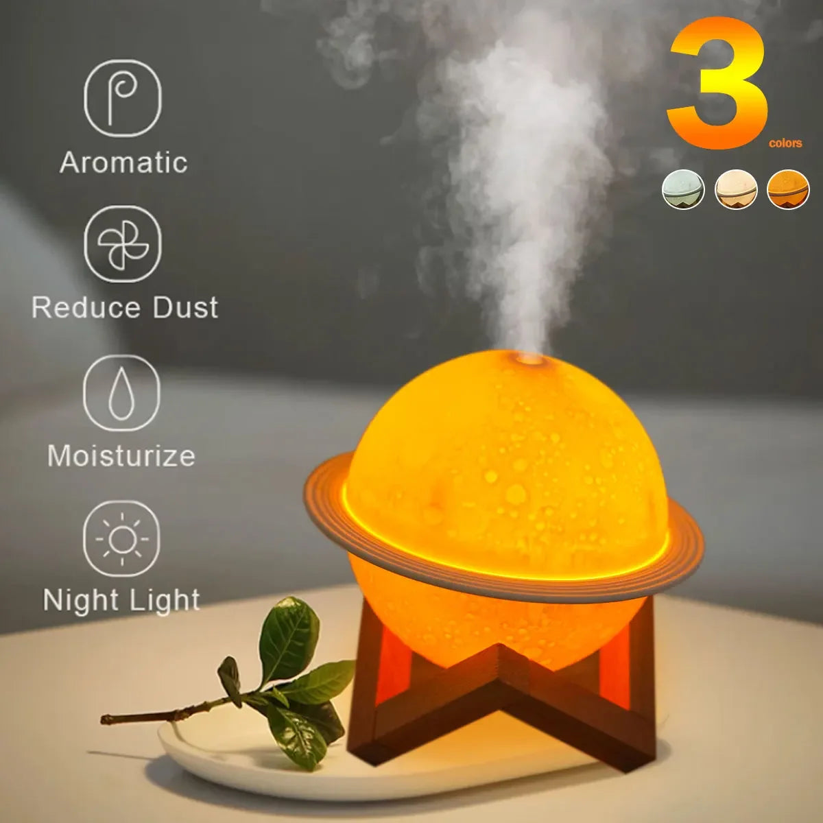 Aroma Diffuser Air Humidifier 3D Moon Planet 200ML with LED Night Lights