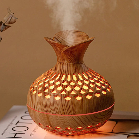 Aromatherapy Diffuser USB Recharge Flower Vase Wood Grain Humidifier