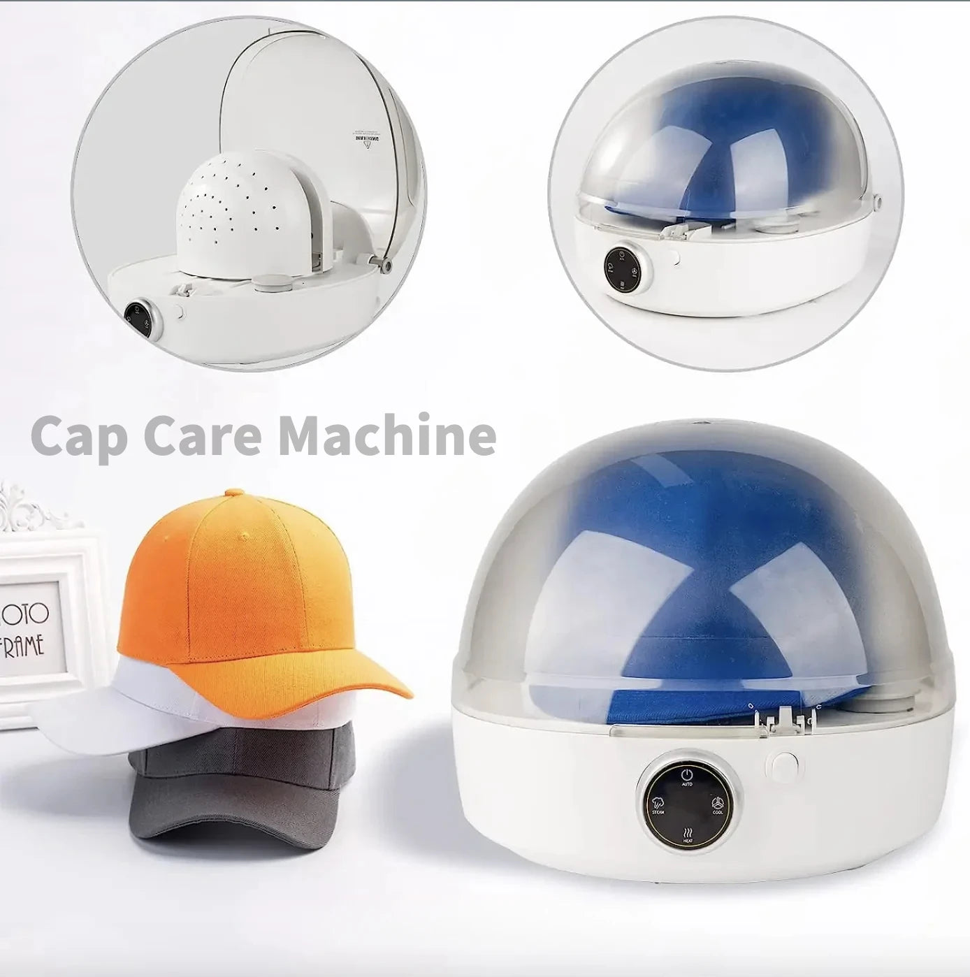 Automatic Cap Cleaner with Steam and Dry
Steam Cleaning & Ironing for Bucket Hat 
Baseball Cap & Dryer for Trucker Hat