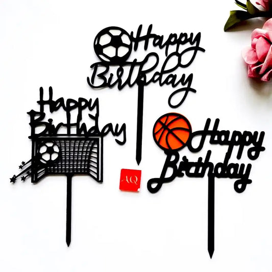 Boys Football Basketball Theme Cake Topper Happy Birthday Party Soccer Cupcake Toppers Creative Baby Shower Decor Supplies