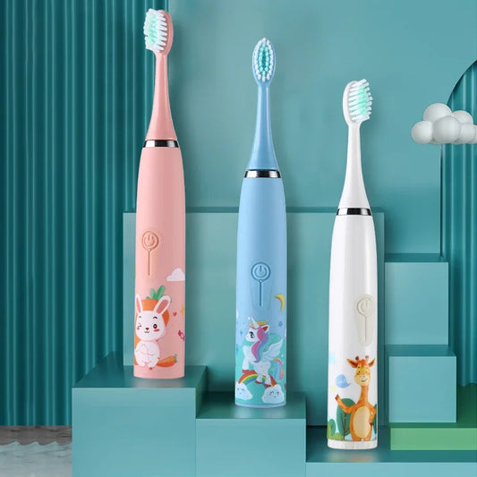 Child Toothbrush Electric Sonic Tooth Brush for Children Teeth Cleaning Whitening with 2/6 Soft Nozzles Toothbrush for Kids J259.