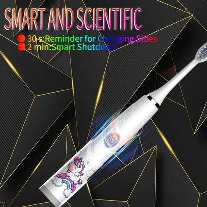 Children Sonic Electric Toothbrush Colorful Cartoon For Kids Rechargeable Soft Fur Automatic Waterproof With 12 Replacement Heads.