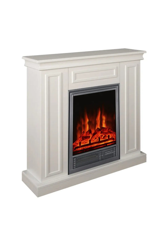 Decorative Electric Fireplace White Case, 90 cm Bluetooth, Flame Sound.