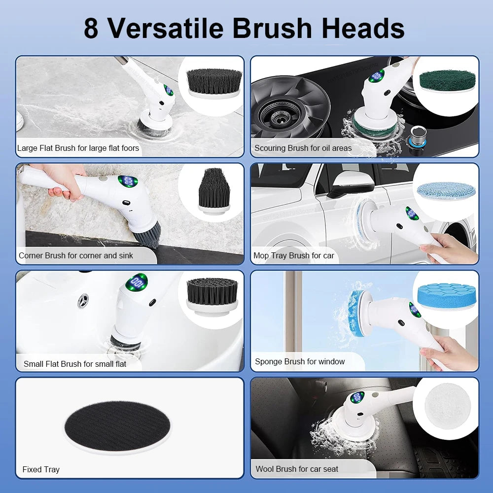 Electric Cleaning Brush 8 in 1 Multifunctional Wireless Rotatable Cleaning Brush