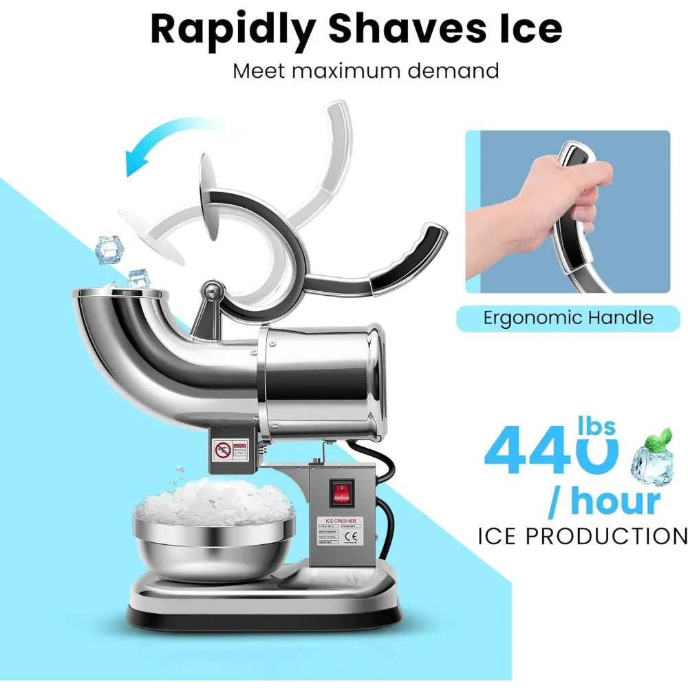 Electric Dual Blades Ice Crusher Shaver Snow Cone Maker Machine Silver 440lbs/hr