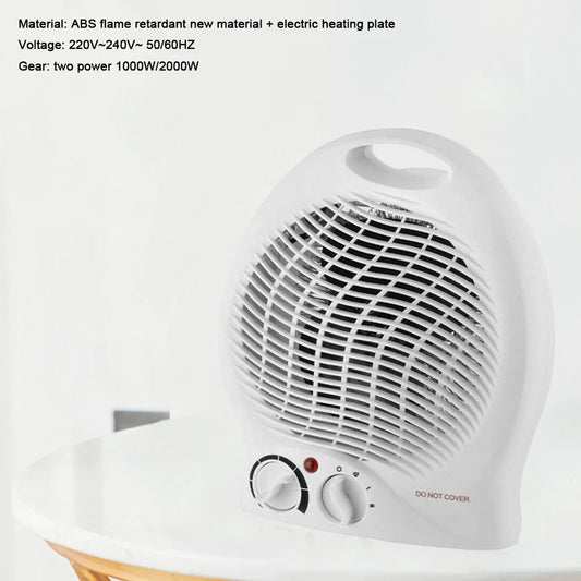 Electric Fan Heater 2 Gear Adjustable Desktop Heating Machine 1000W/2000W Portable for Winter Home Bedroom.