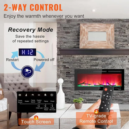 Electric Fireplace
42-inch Recessed and Wall Mounted
Adjustable Flame Colors and Speed with Remote Control & Timer
1500 W