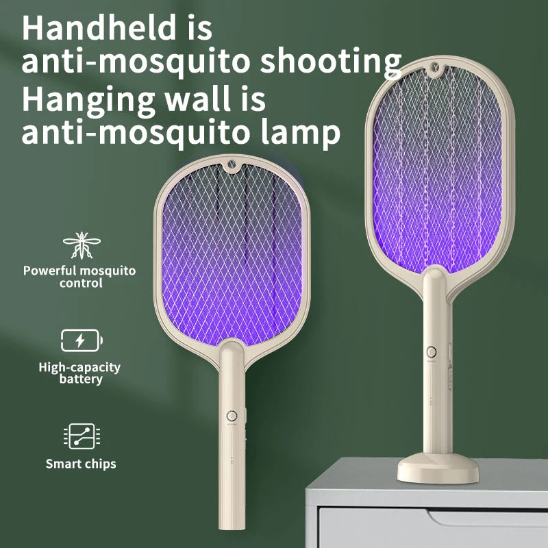 Electric Shock 2in1 Mosquito Killer Purple Light Trap Swatter USB Rechargeable Bug Zapper