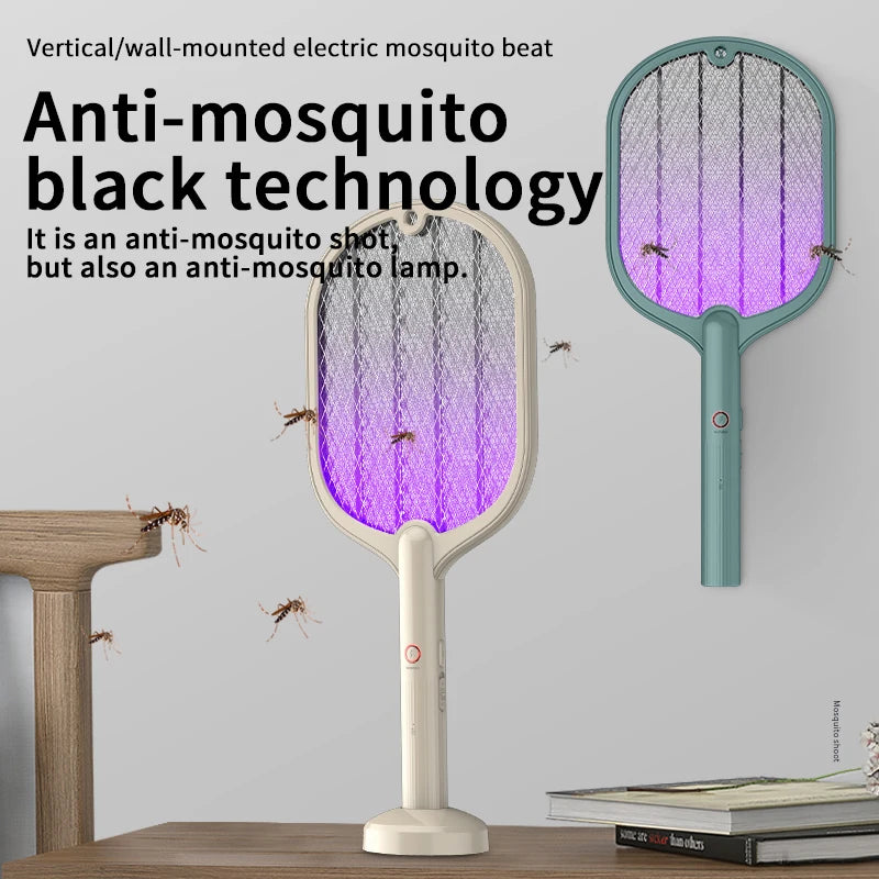 Electric Shock 2in1 Mosquito Killer Purple Light Trap Swatter USB Rechargeable Bug Zapper